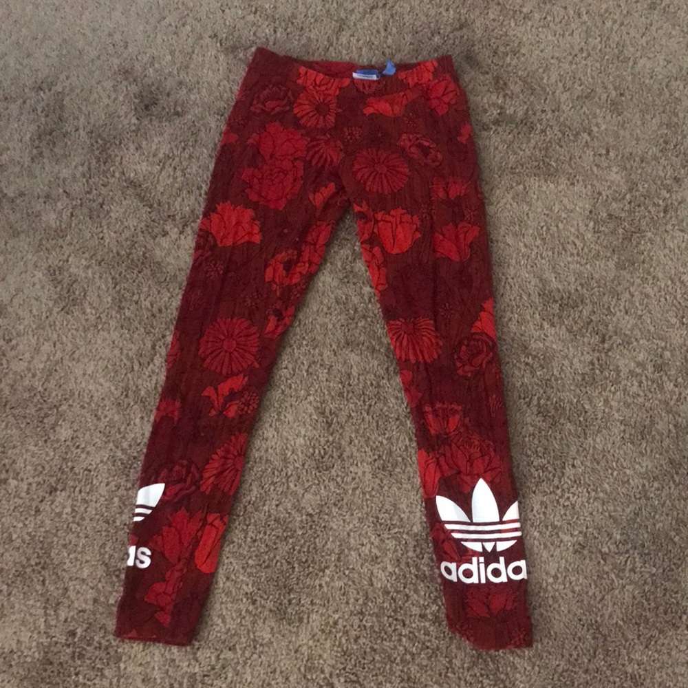 Adidas red floral leggings